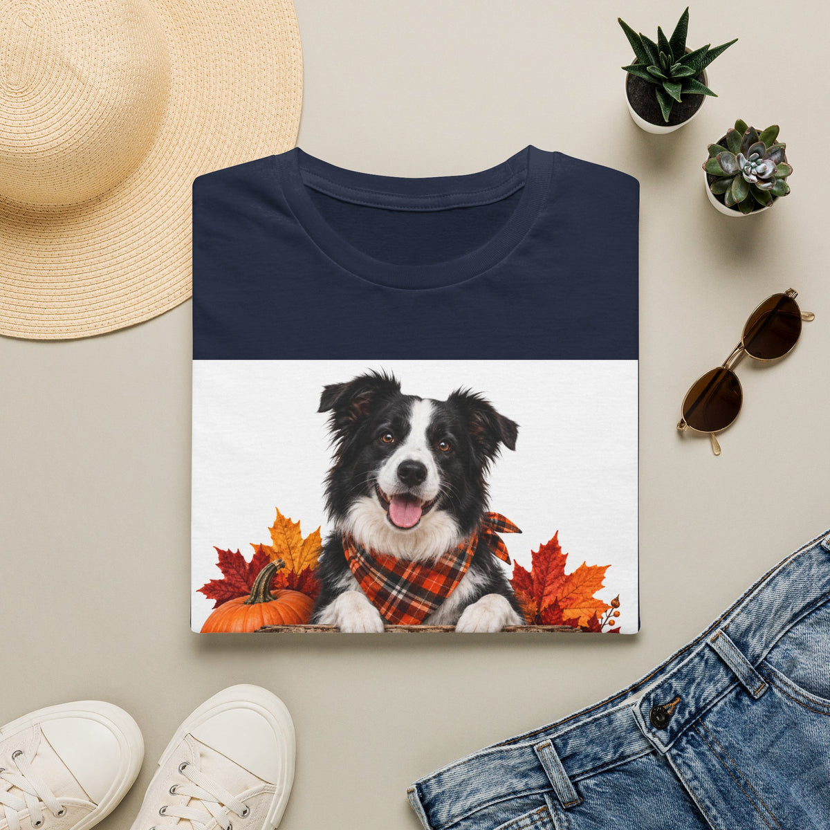 Border Collie Fall T-Shirt — "Canine Cheer Co." Plaid Autumn Dog Tee