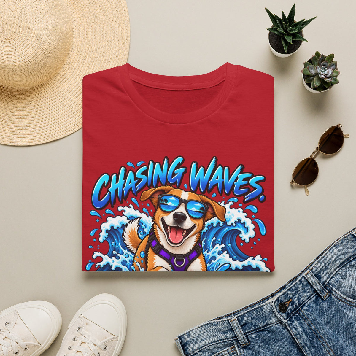 Chasing Waves Dog Graphic T-Shirt