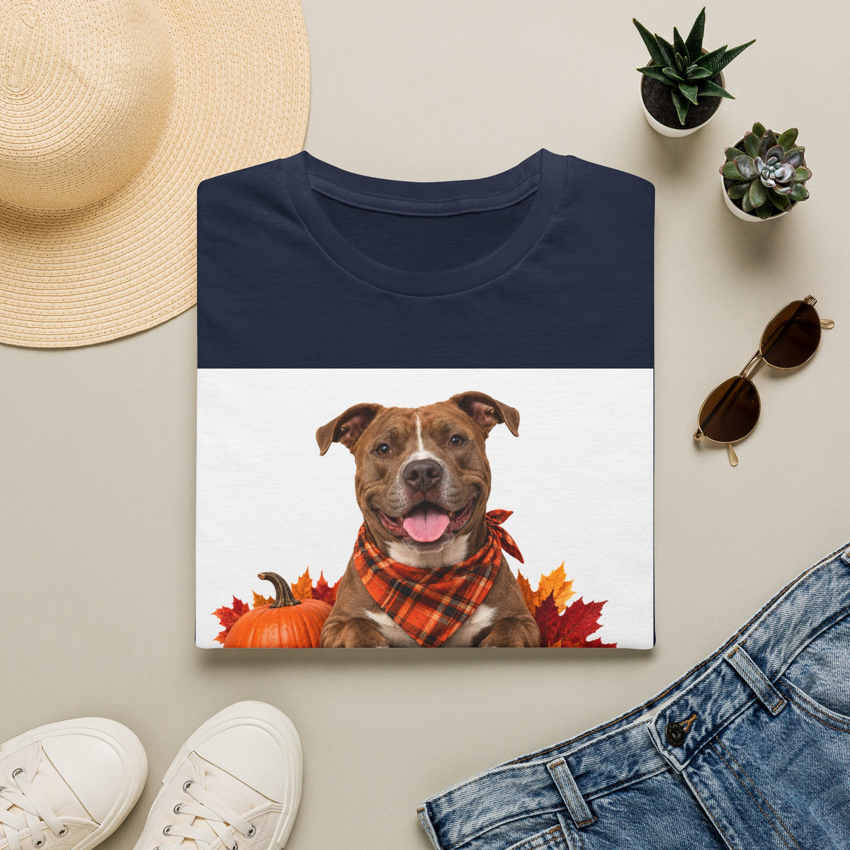 Fall Canine Crew T-Shirt — Plaid Bandana Dog Pumpkin Autumn Tee