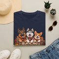 Three Dogs Fall Plaid Design T-Shirt | German Shepherd Husky Corgi
