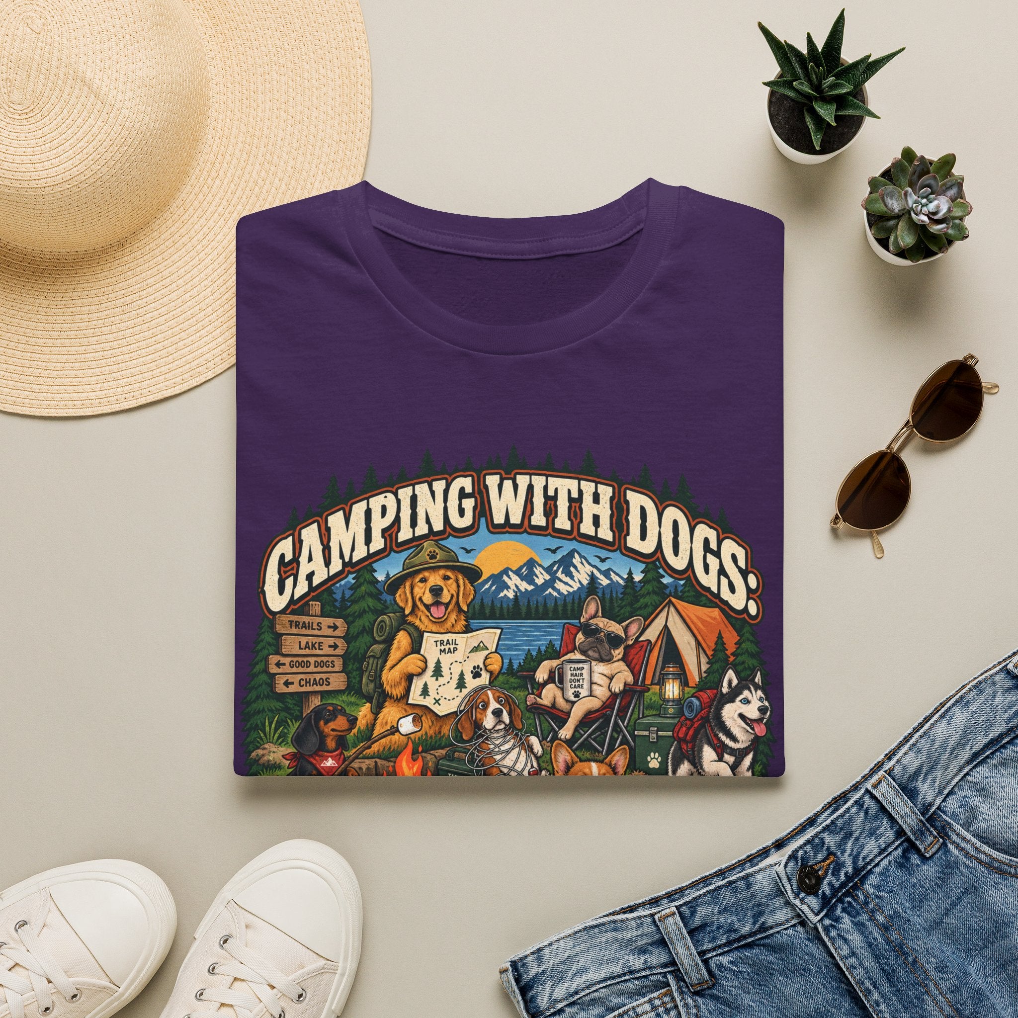 Camping With Dogs T-Shirt — Outdoor Camper Dog Lover Graphic Tee