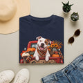 Dog Truck Fall T-Shirt — Cute Pitbull with Pumpkins & Sunflowers