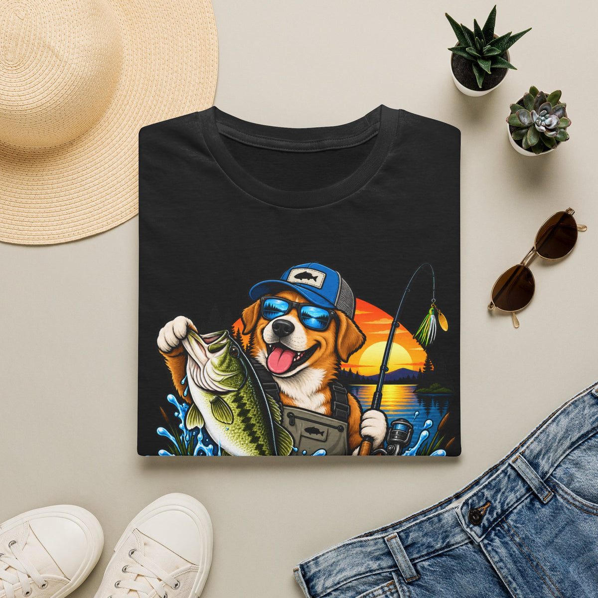 Fishing Dog T-Shirt — 'Reel Chaos' Bass Fishing Graphic Tee