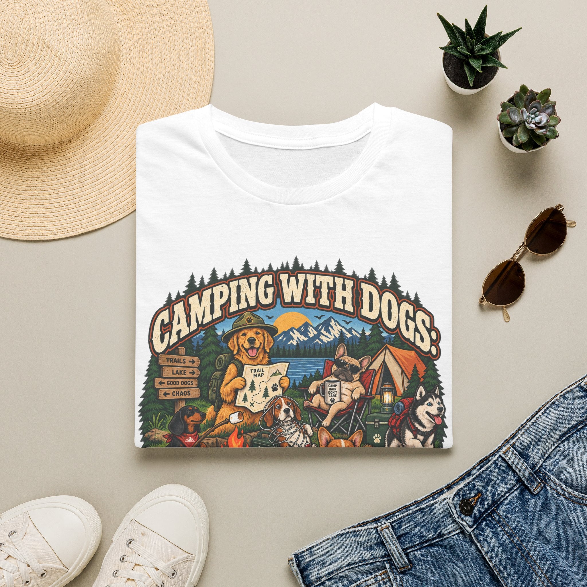 Camping With Dogs T-Shirt — Outdoor Camper Dog Lover Graphic Tee