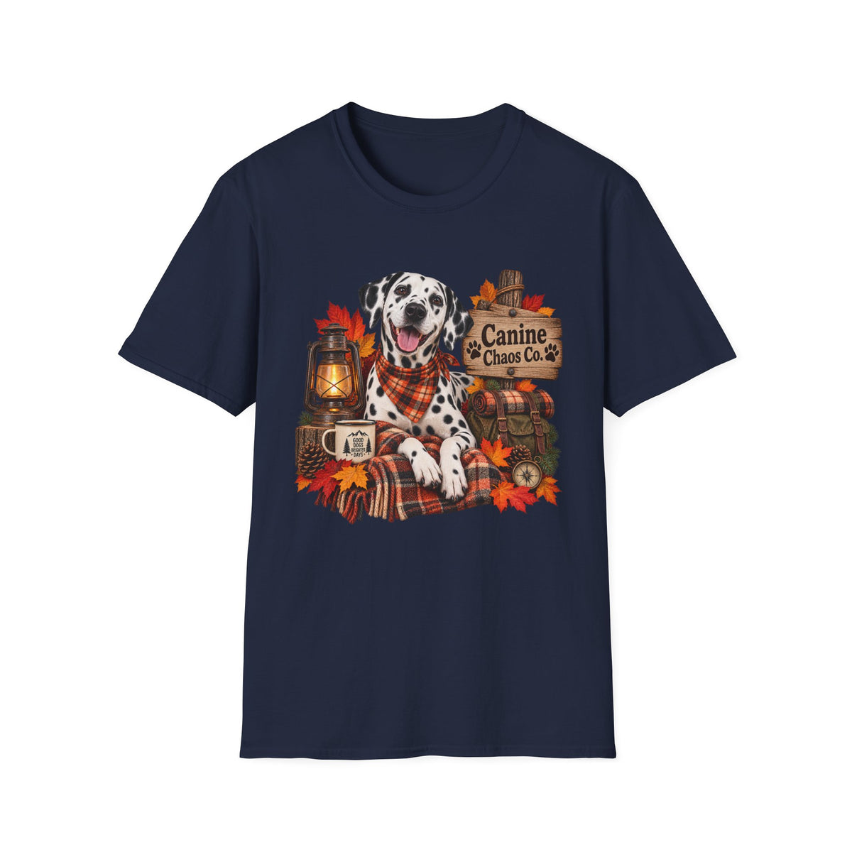 Dalmatian Autumn T-Shirt — "Canine Chaos Co." Fall Dog Tee