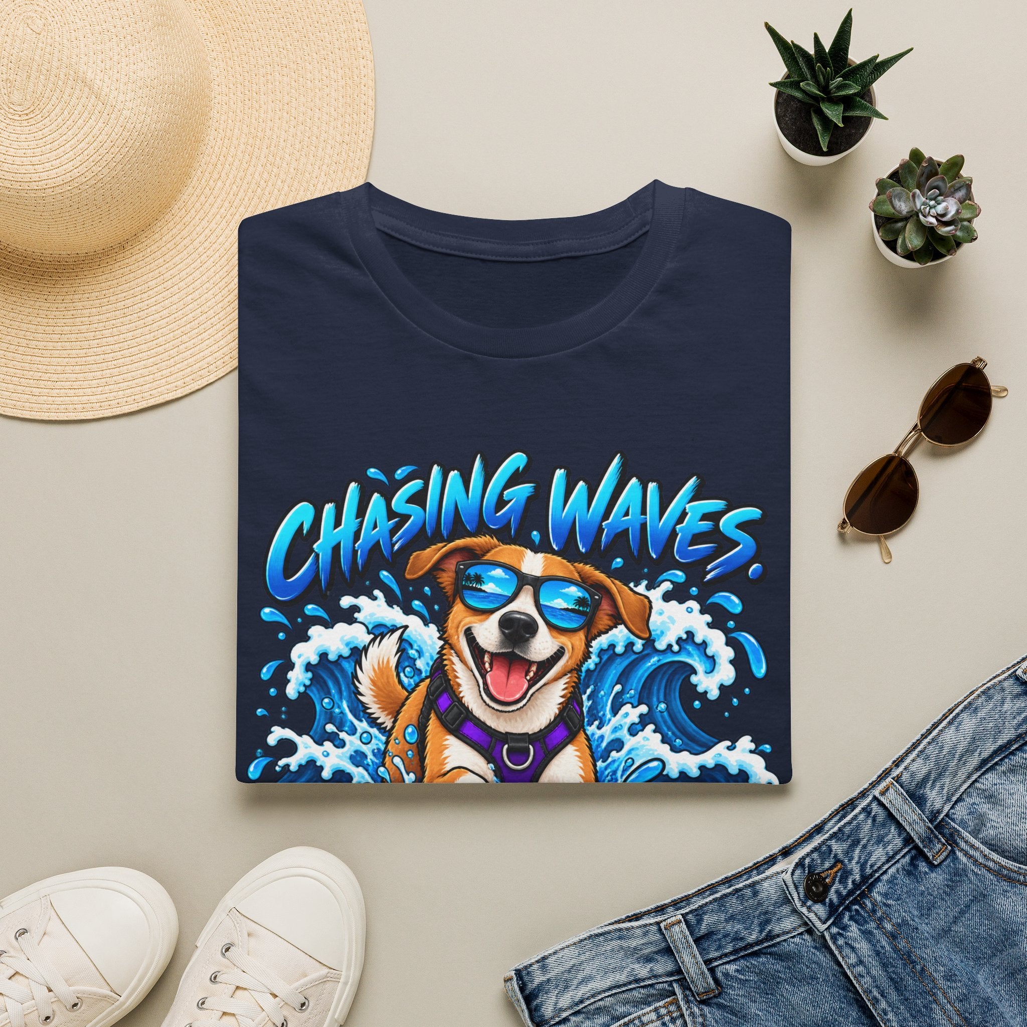 Chasing Waves Dog Graphic T-Shirt