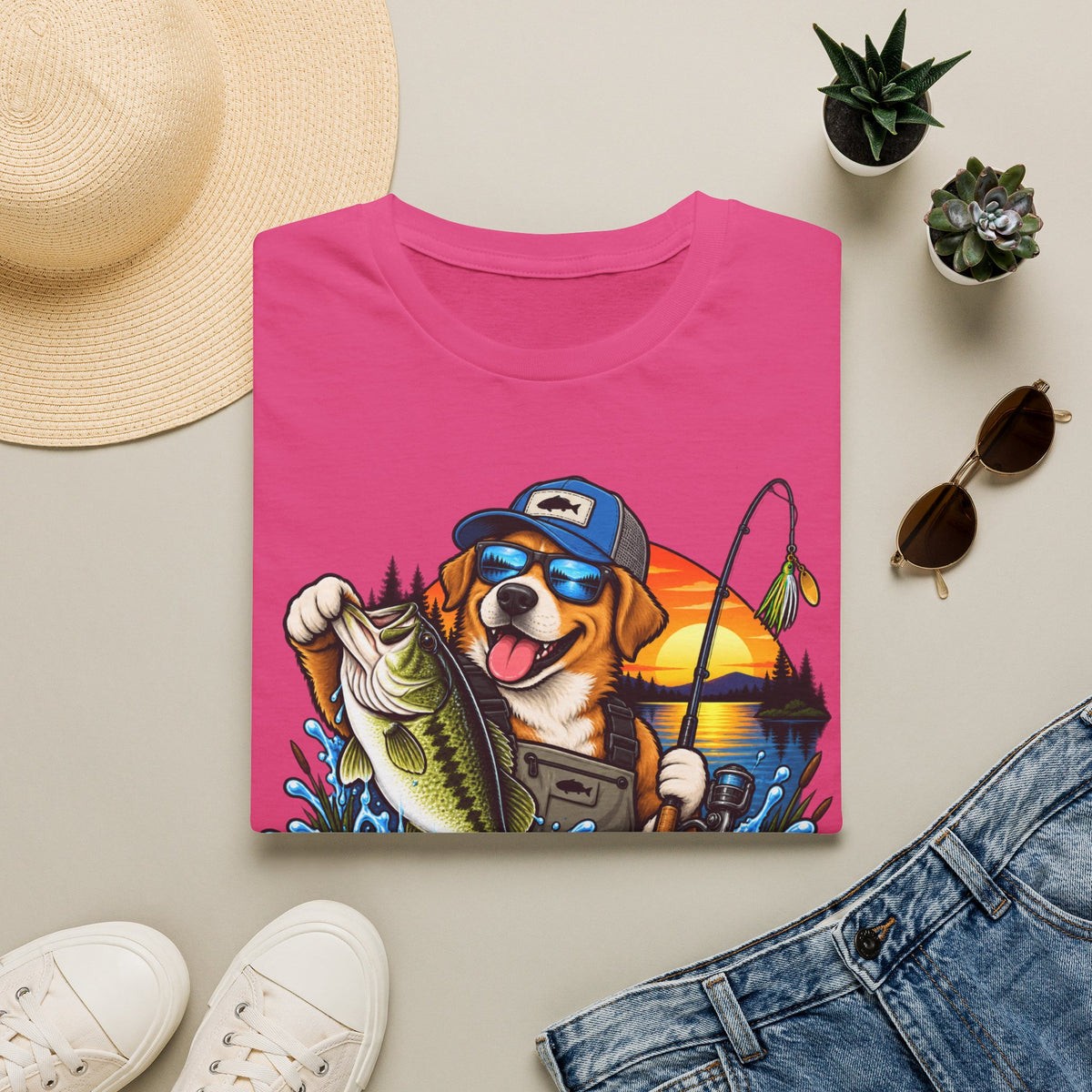 Fishing Dog T-Shirt — 'Reel Chaos' Bass Fishing Graphic Tee