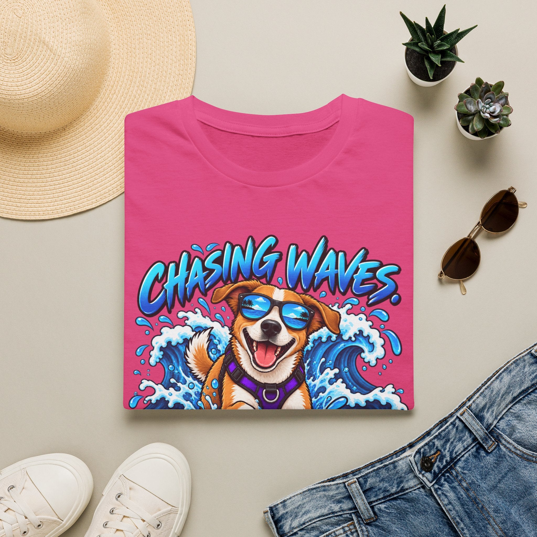 Chasing Waves Dog Graphic T-Shirt