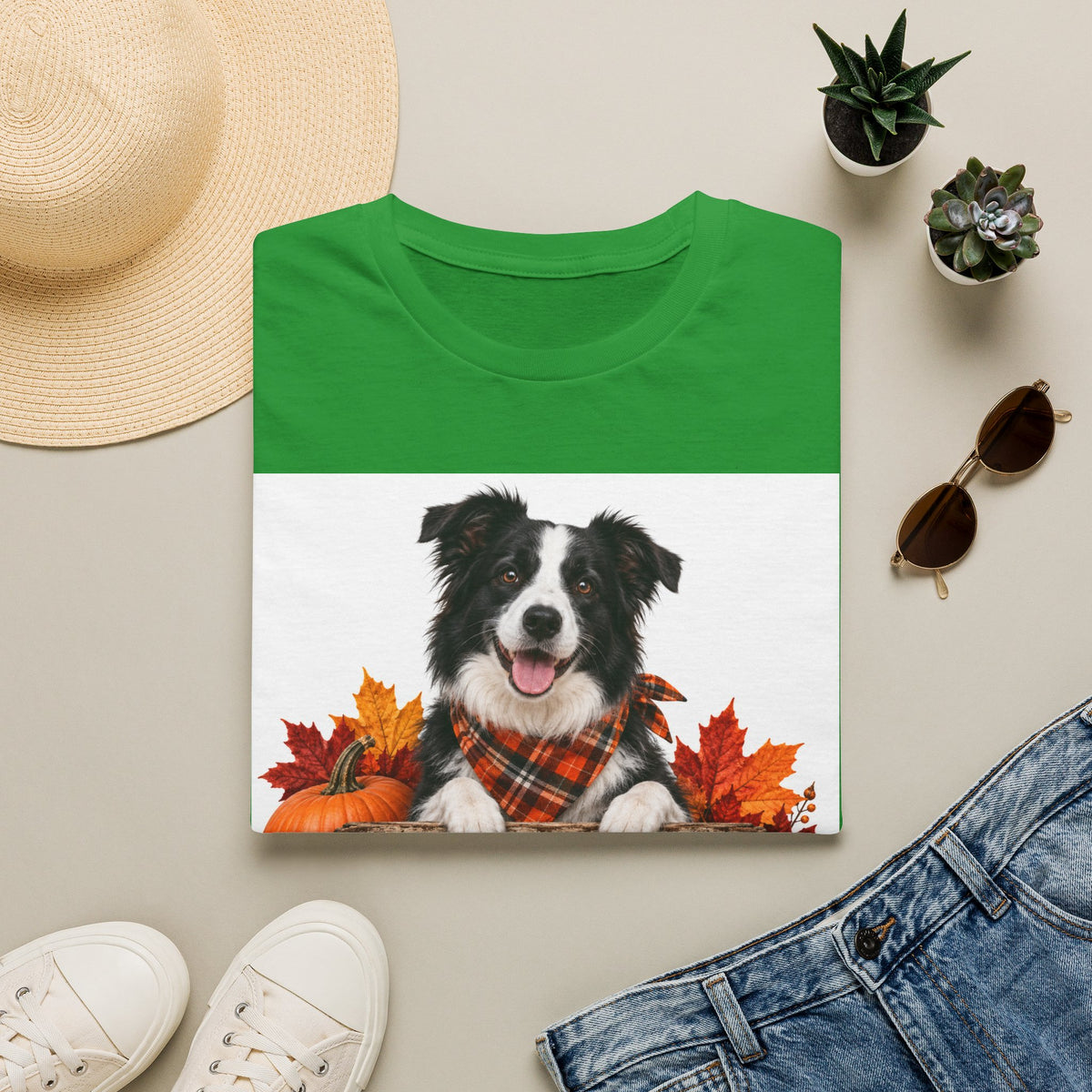 Border Collie Fall T-Shirt — "Canine Cheer Co." Plaid Autumn Dog Tee