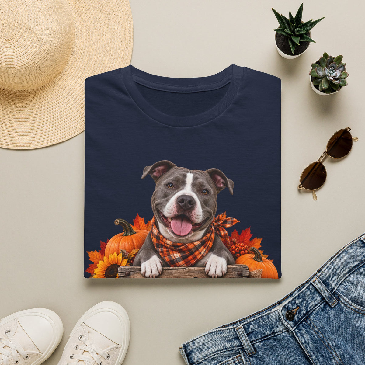 Pit Bull Fall Tee — "Canine Chaos Co." Autumn Dog T-Shirt