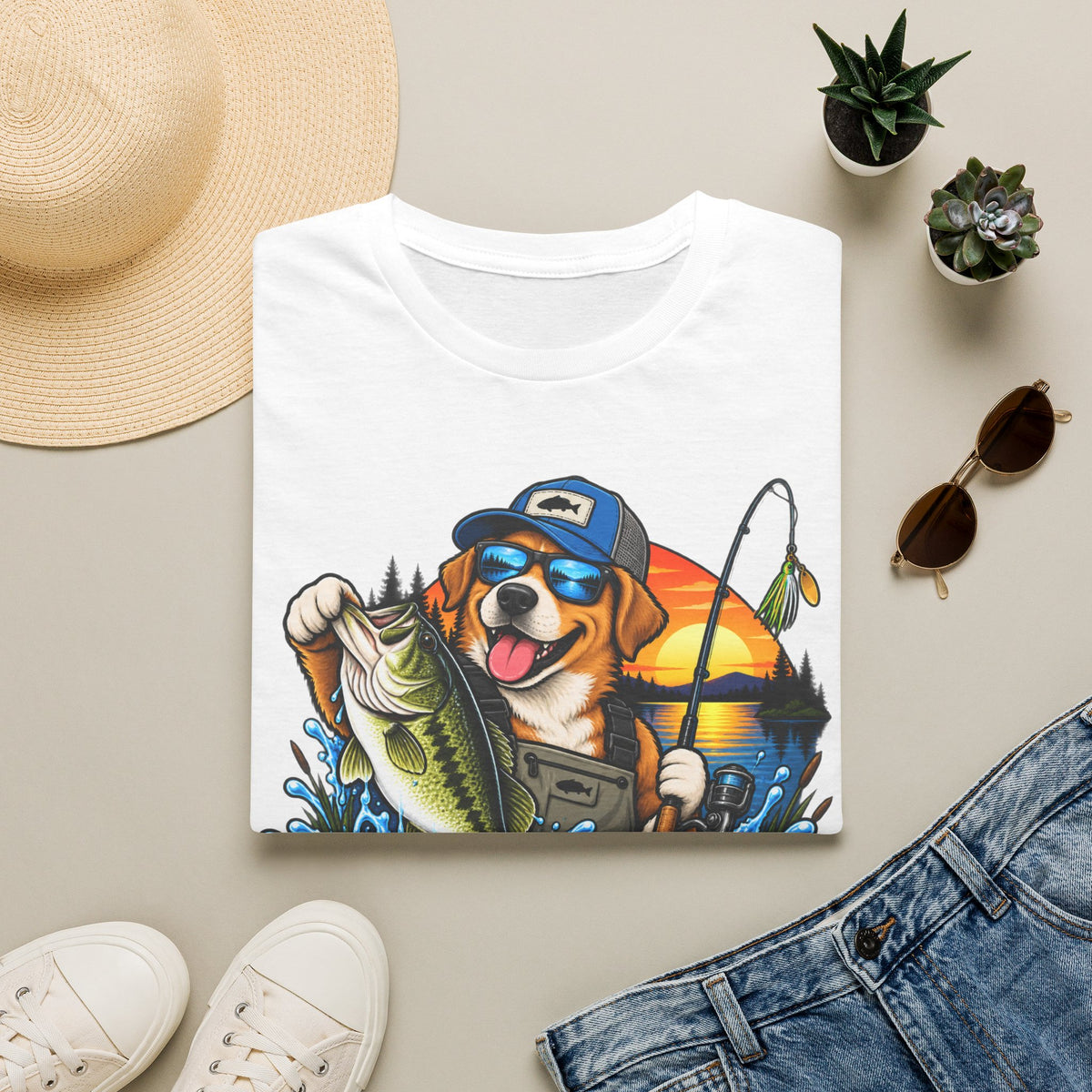Fishing Dog T-Shirt — 'Reel Chaos' Bass Fishing Graphic Tee
