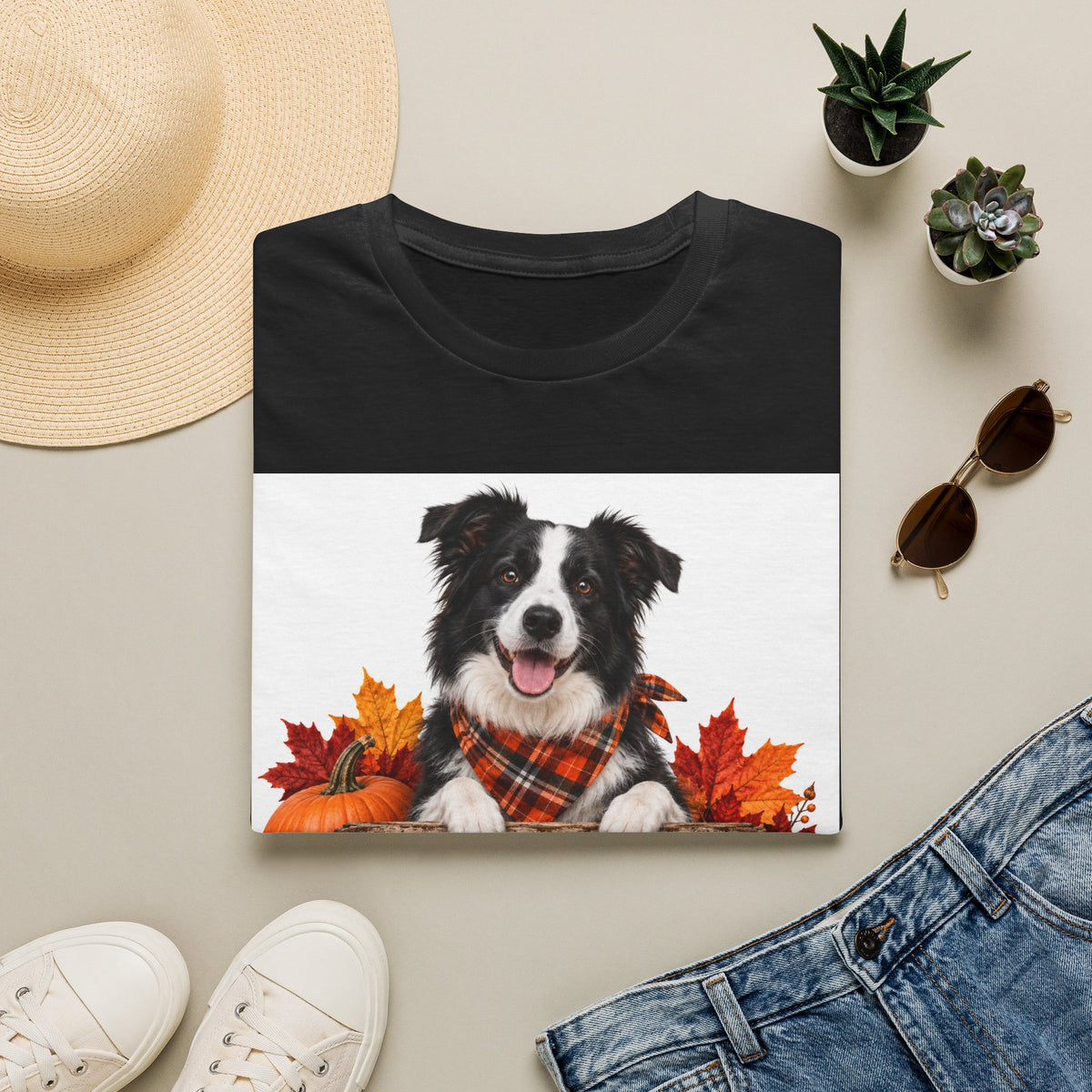 Border Collie Fall T-Shirt — "Canine Cheer Co." Plaid Autumn Dog Tee