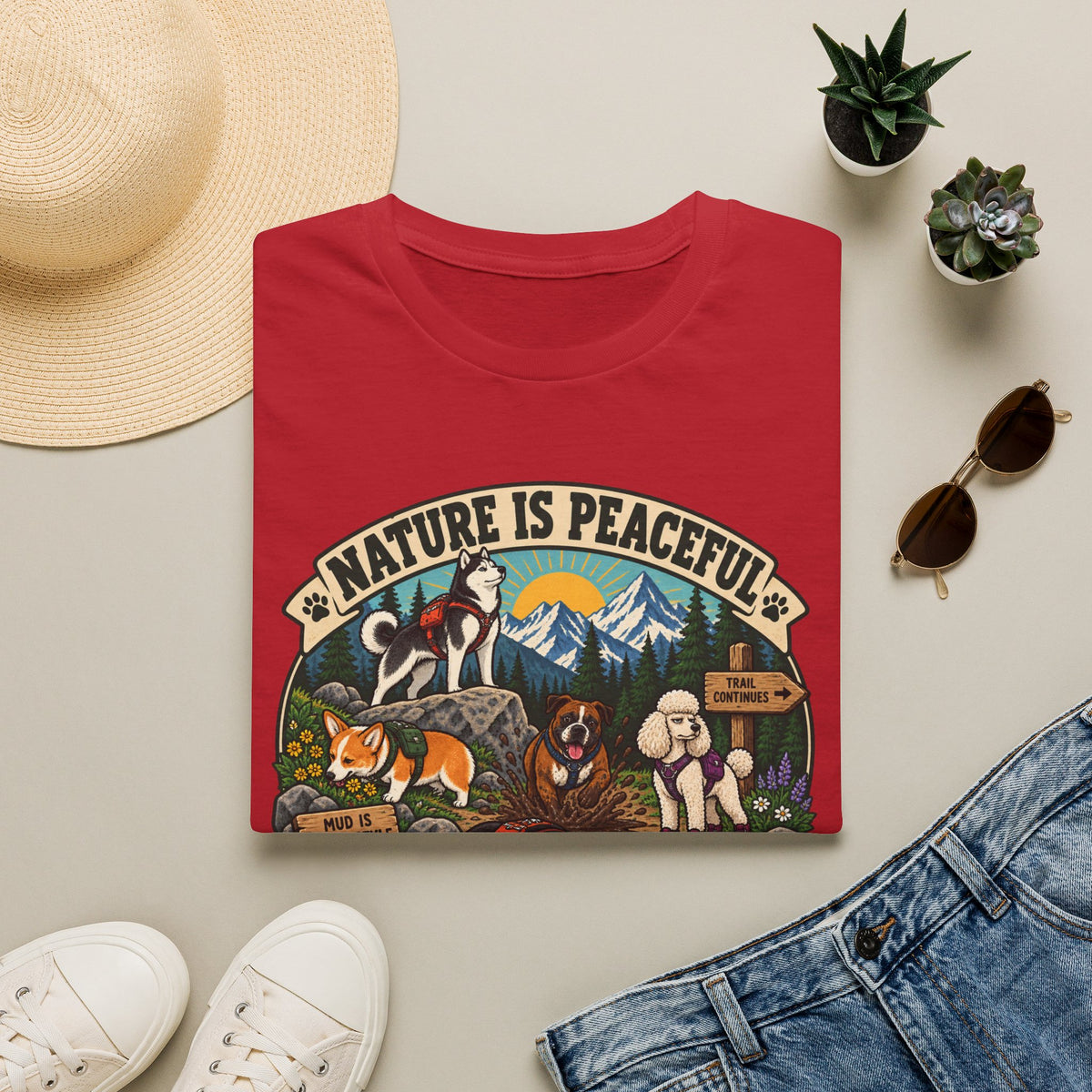 Nature Is Peaceful T-Shirt — Dog Lovers Hiking Graphic Tee