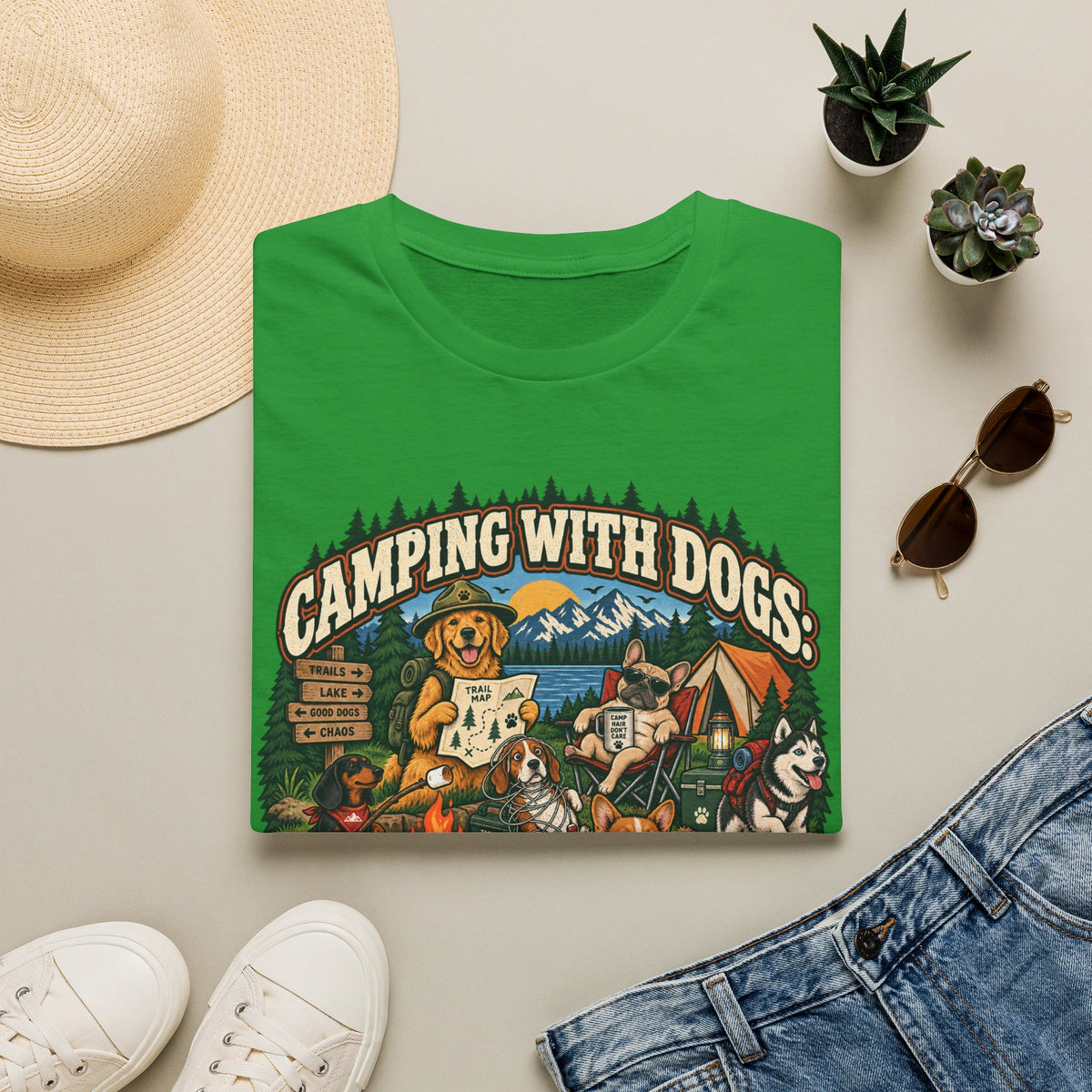 Camping With Dogs T-Shirt — Outdoor Camper Dog Lover Graphic Tee
