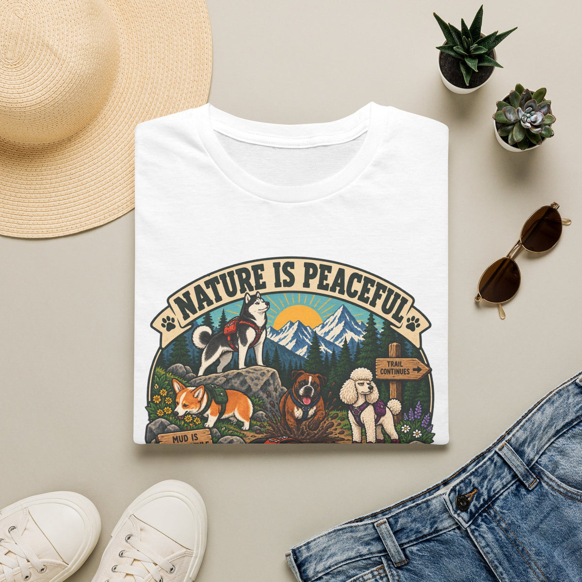 Nature Is Peaceful T-Shirt — Dog Lovers Hiking Graphic Tee