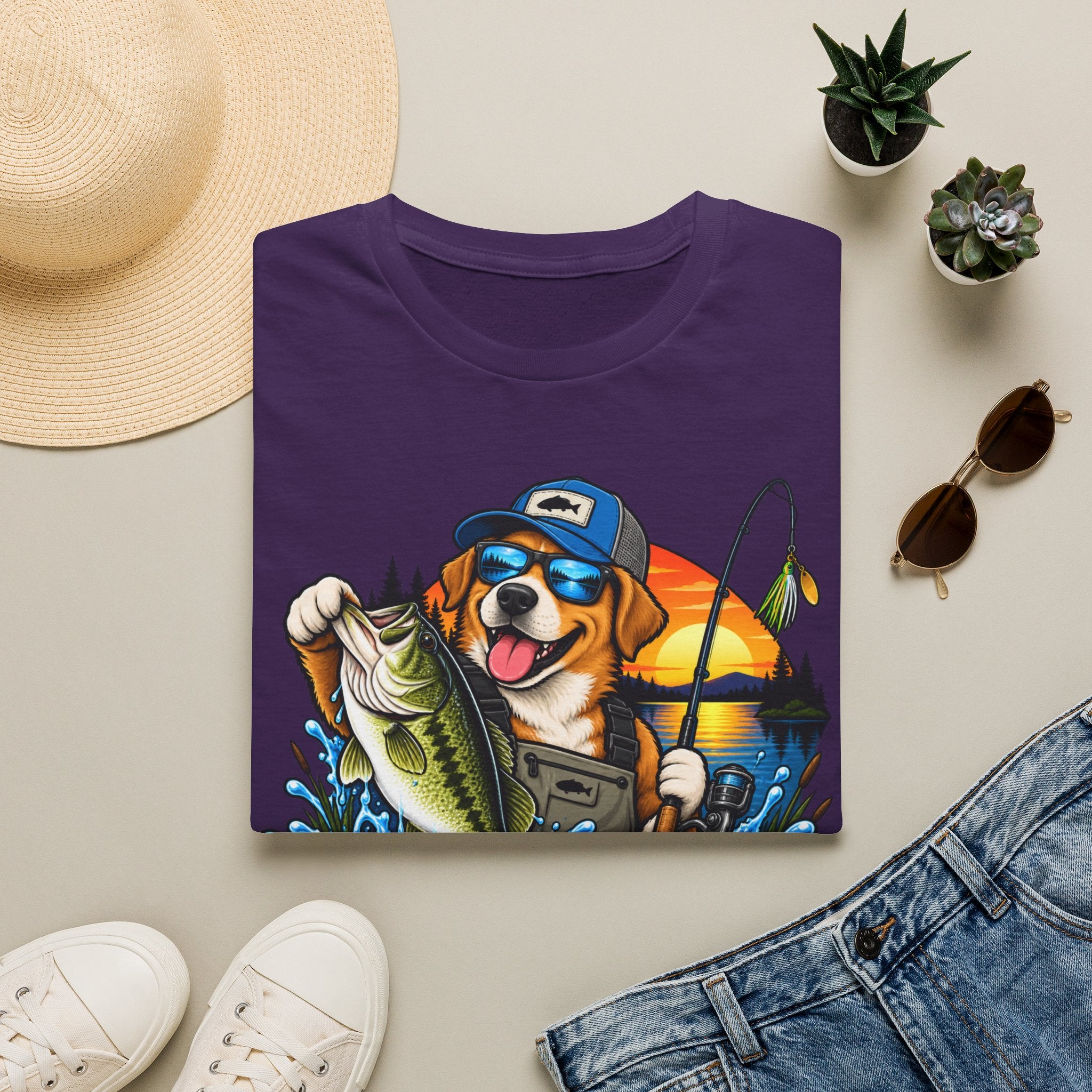 Fishing Dog T-Shirt — 'Reel Chaos' Bass Fishing Graphic Tee