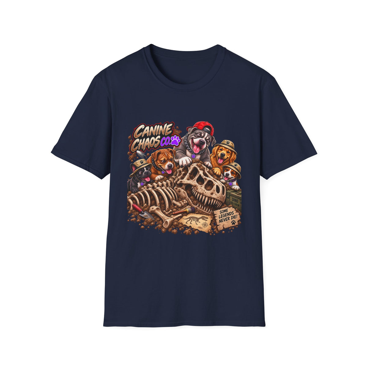 Canine Chaos T‑Shirt — Dogs Digging Up Dinosaur Bones Graphic Tee