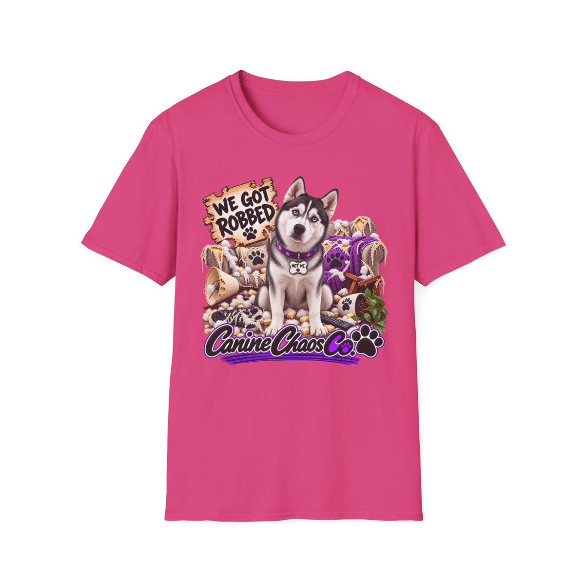 Husky Rescue Tee — “We Got Robbed” Canine Chaos Co. Graphic T-Shirt
