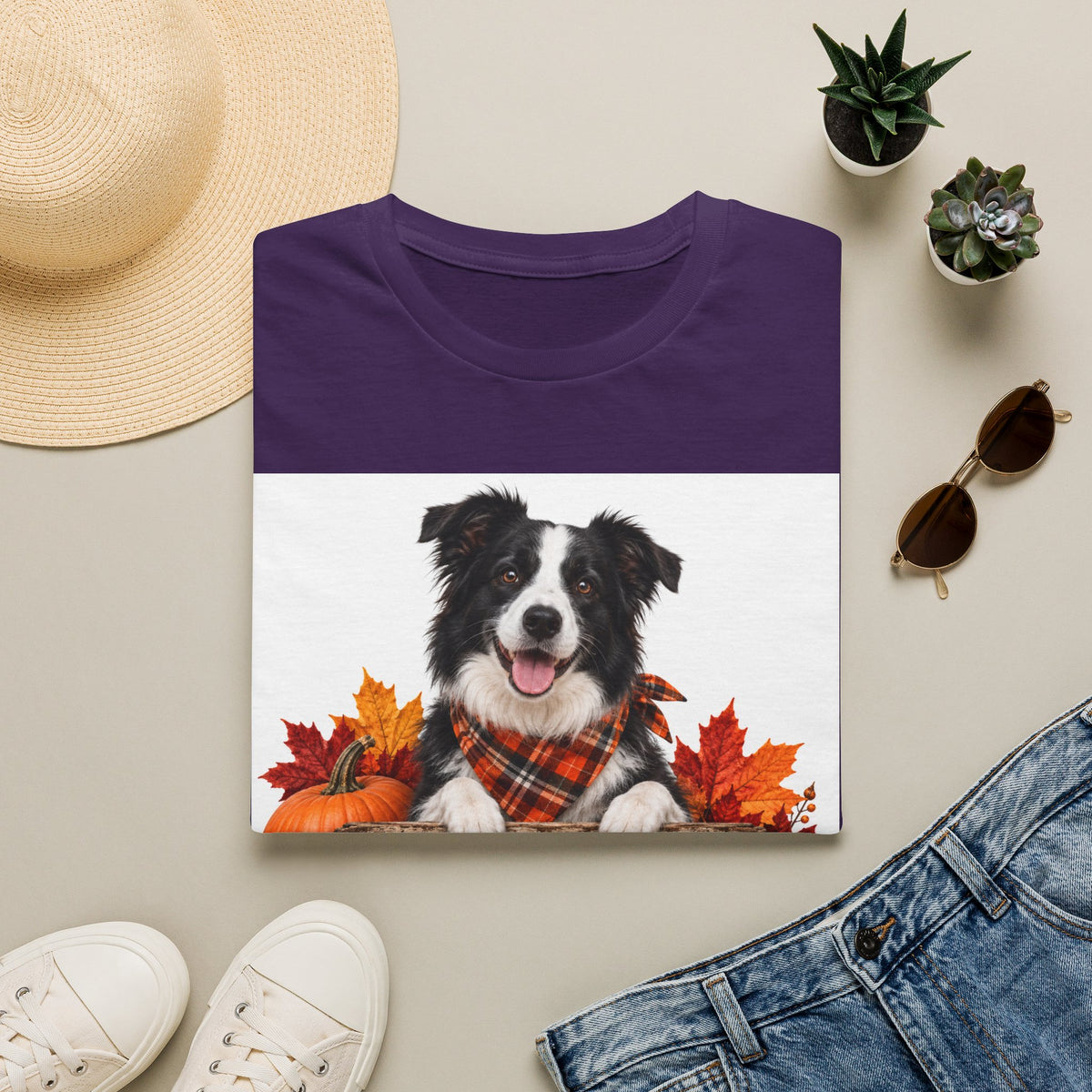 Border Collie Fall T-Shirt — "Canine Cheer Co." Plaid Autumn Dog Tee