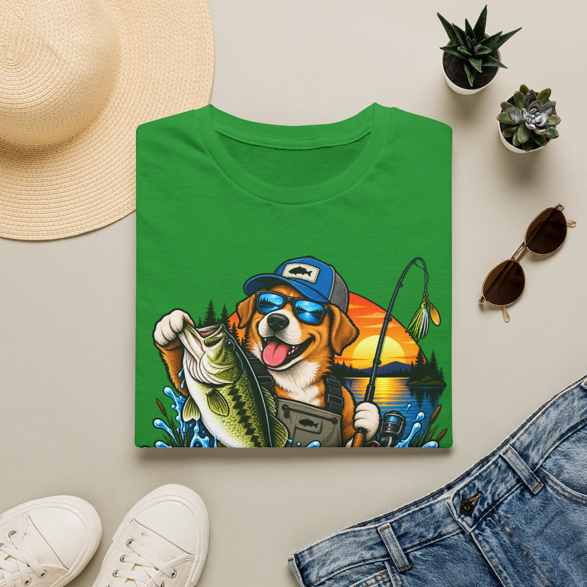 Fishing Dog T-Shirt — 'Reel Chaos' Bass Fishing Graphic Tee