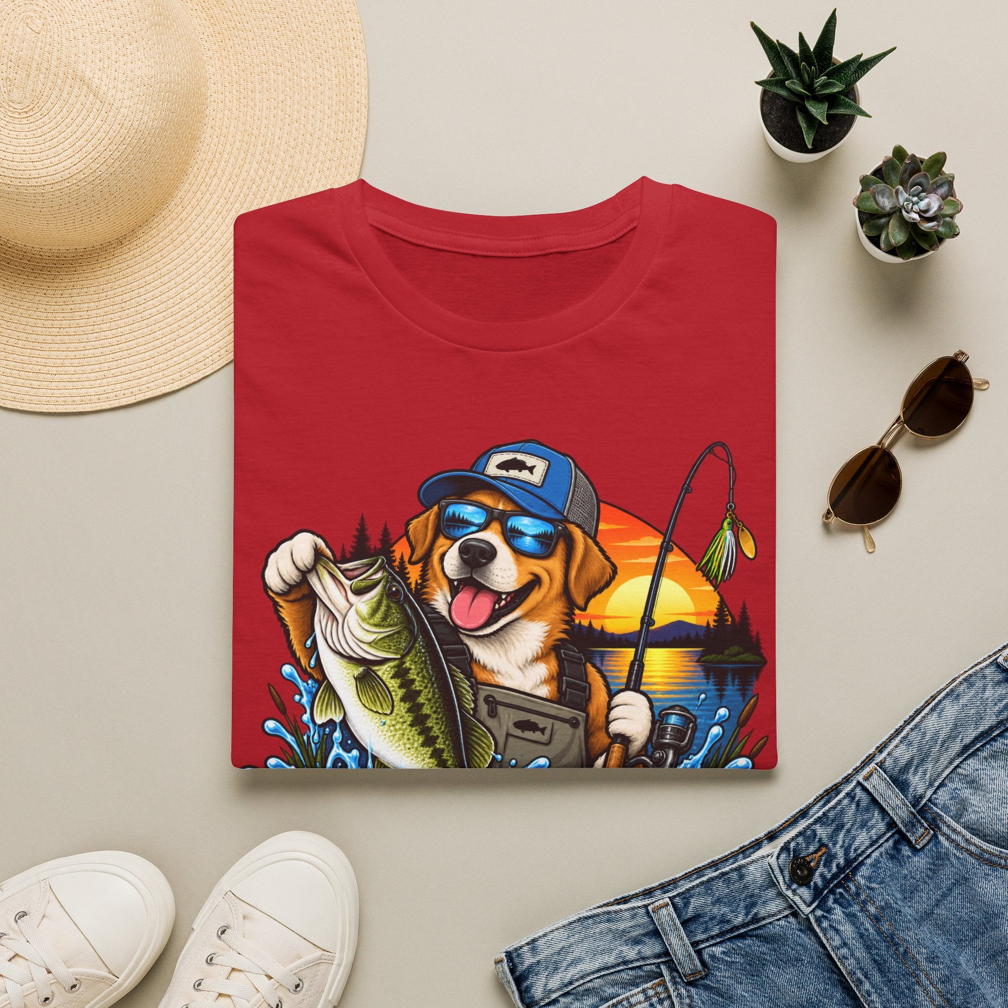 Fishing Dog T-Shirt — 'Reel Chaos' Bass Fishing Graphic Tee