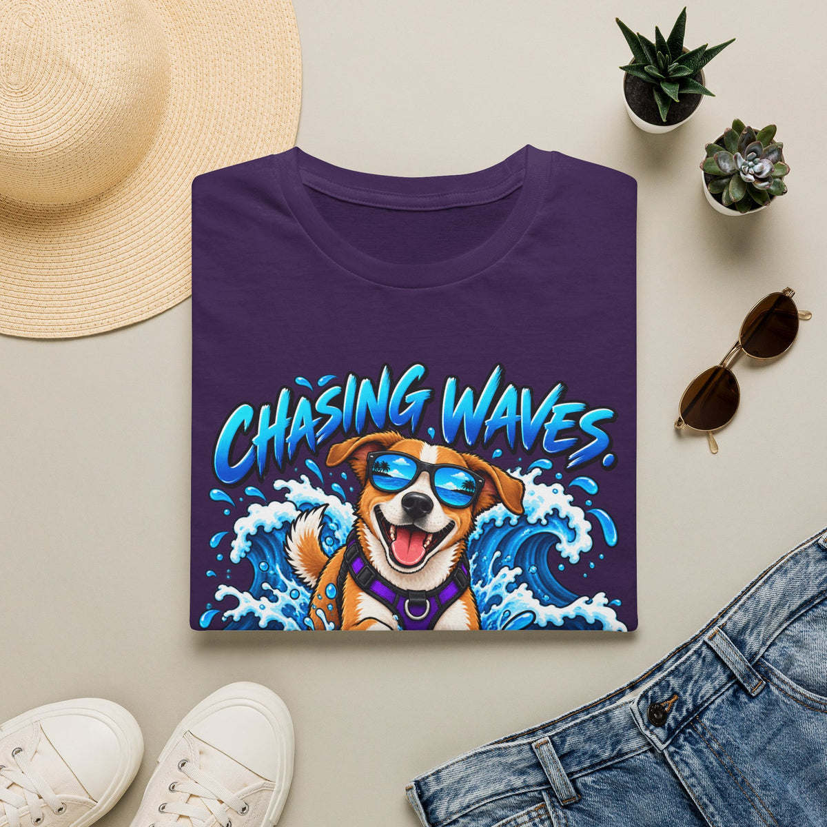 Chasing Waves Dog Graphic T-Shirt
