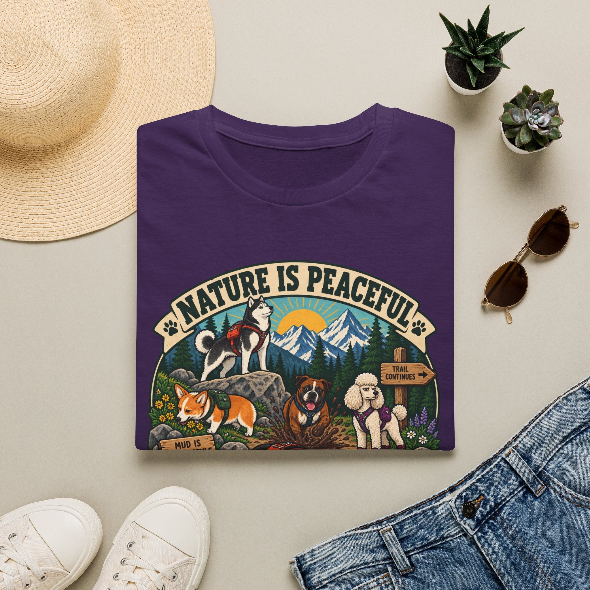 Nature Is Peaceful T-Shirt — Dog Lovers Hiking Graphic Tee
