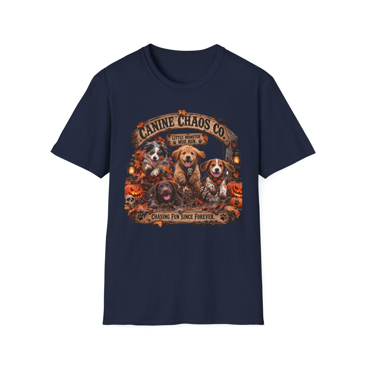Canine Chaos Co. T-Shirt – Cute Puppies Autumn Floral Graphic Tee
