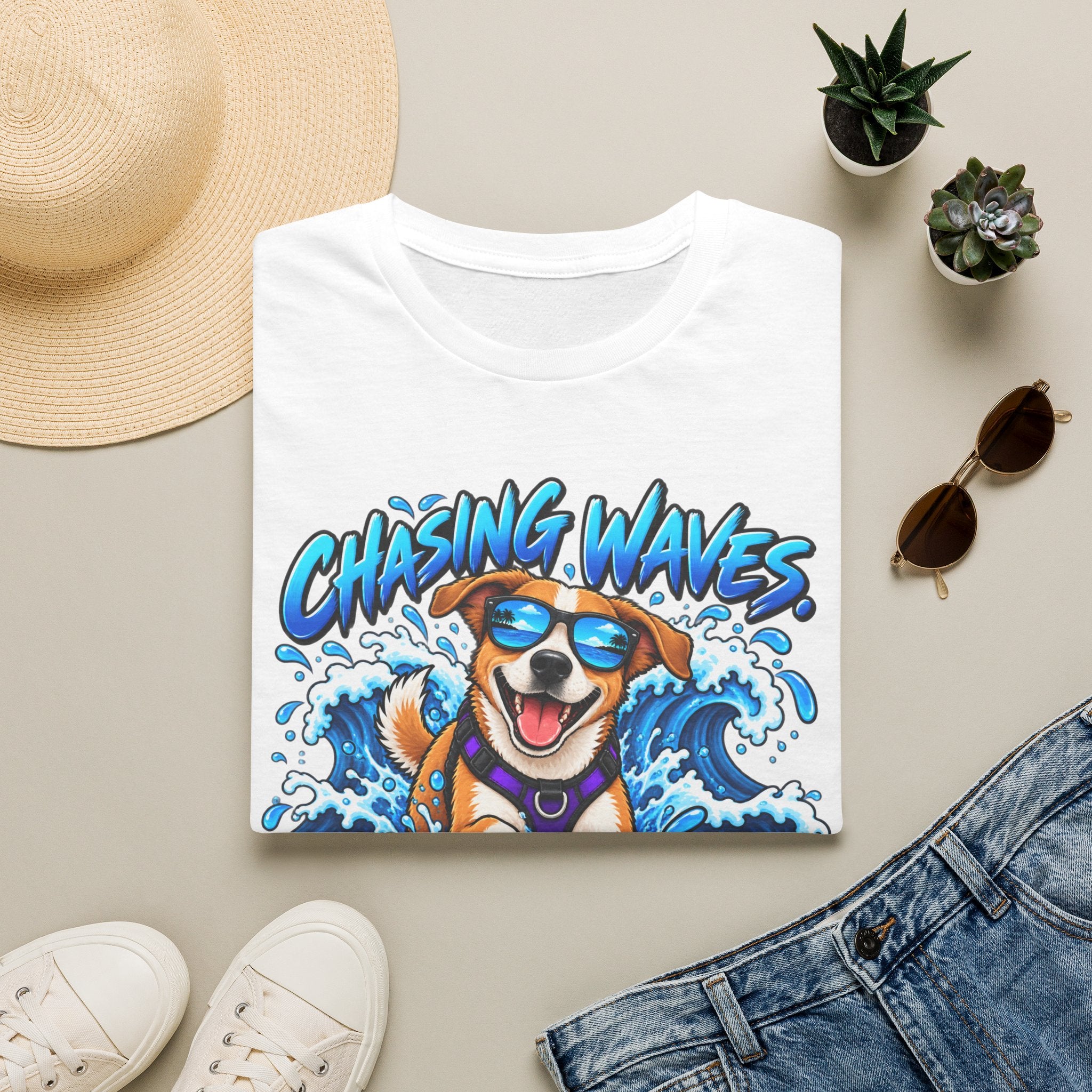 Chasing Waves Dog Graphic T-Shirt