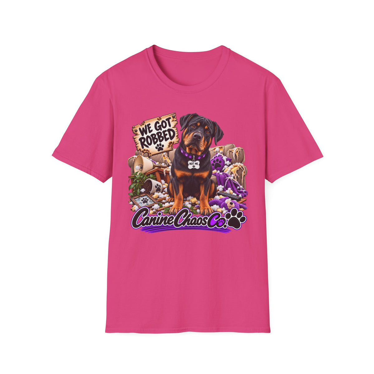 Rottweiler Dog Tee — "We Got Robbed" Canine Chaos Co. Graphic Shirt