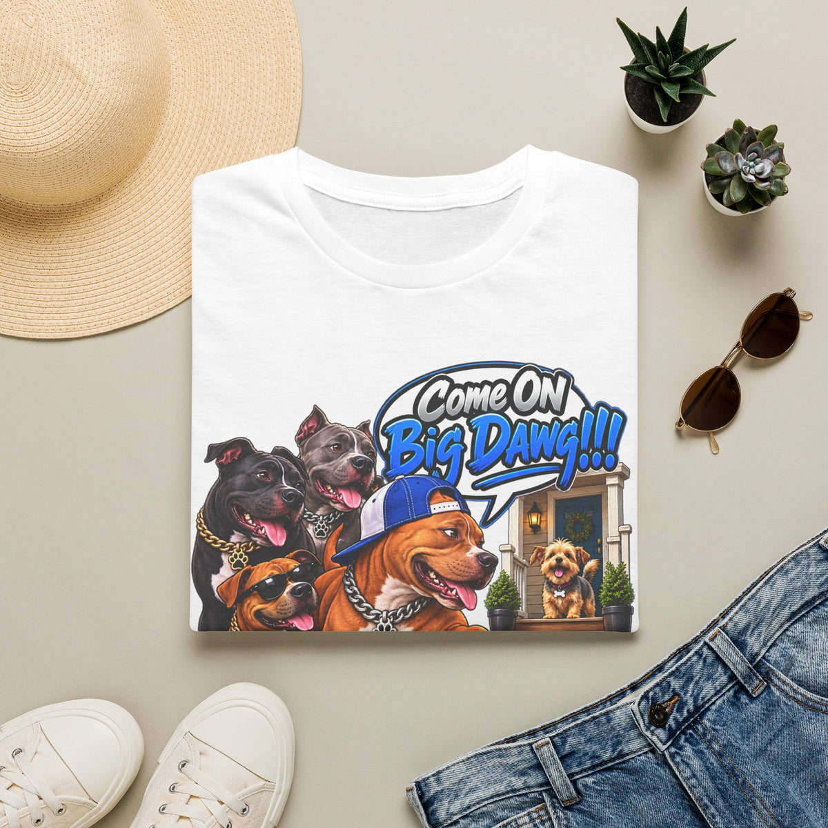 Come On Big Dawg! Funny Bulldog & Pups Graphic T-Shirt