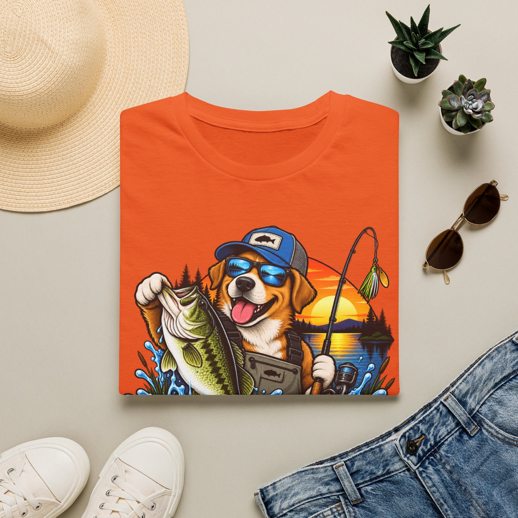 Fishing Dog T-Shirt — 'Reel Chaos' Bass Fishing Graphic Tee