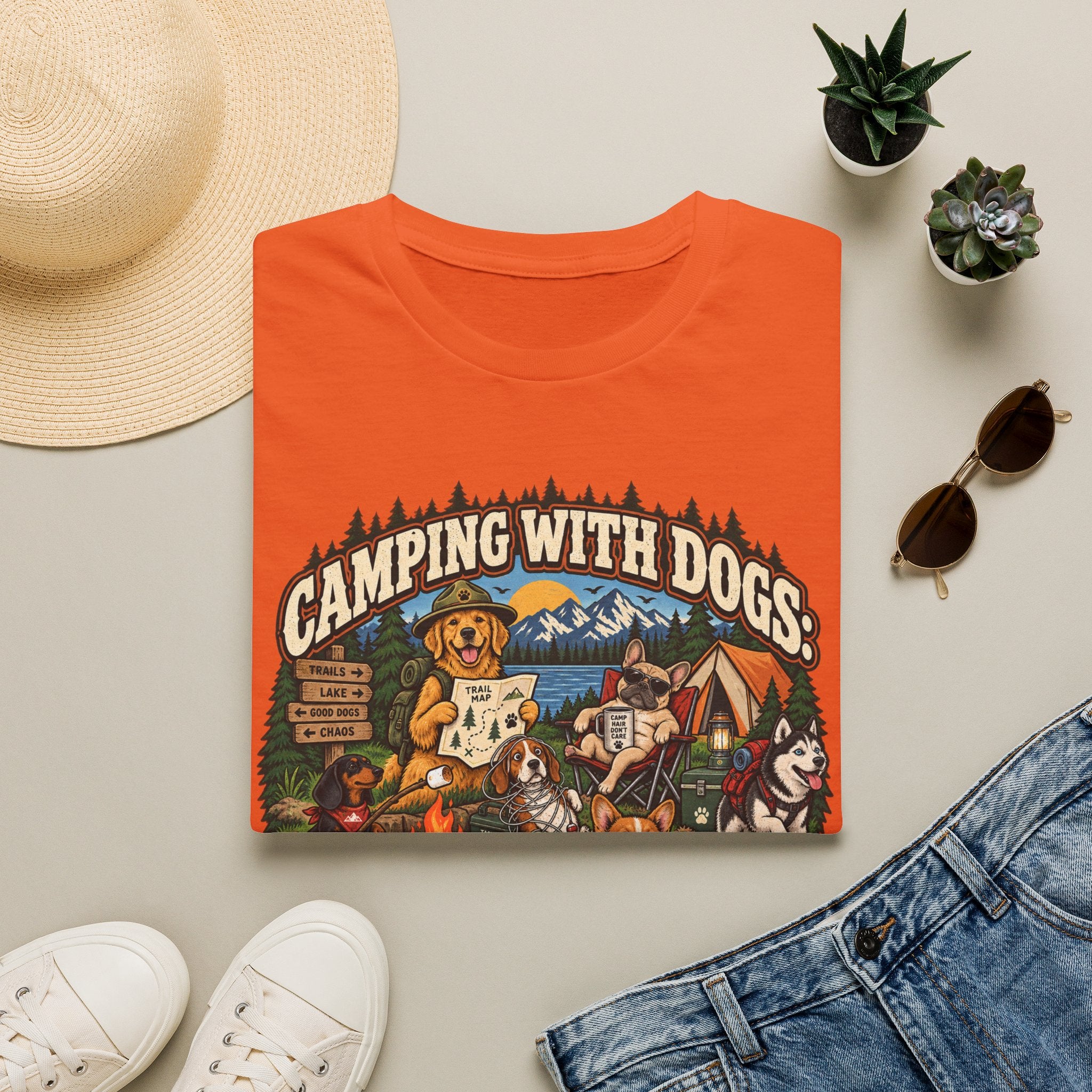 Camping With Dogs T-Shirt — Outdoor Camper Dog Lover Graphic Tee
