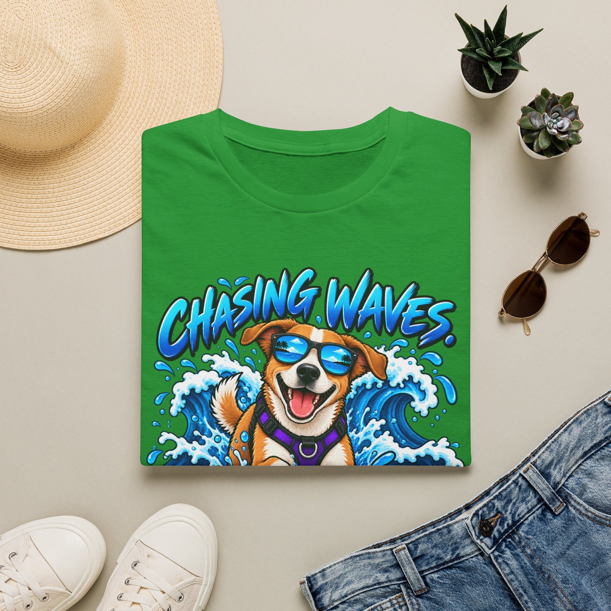 Chasing Waves Dog Graphic T-Shirt