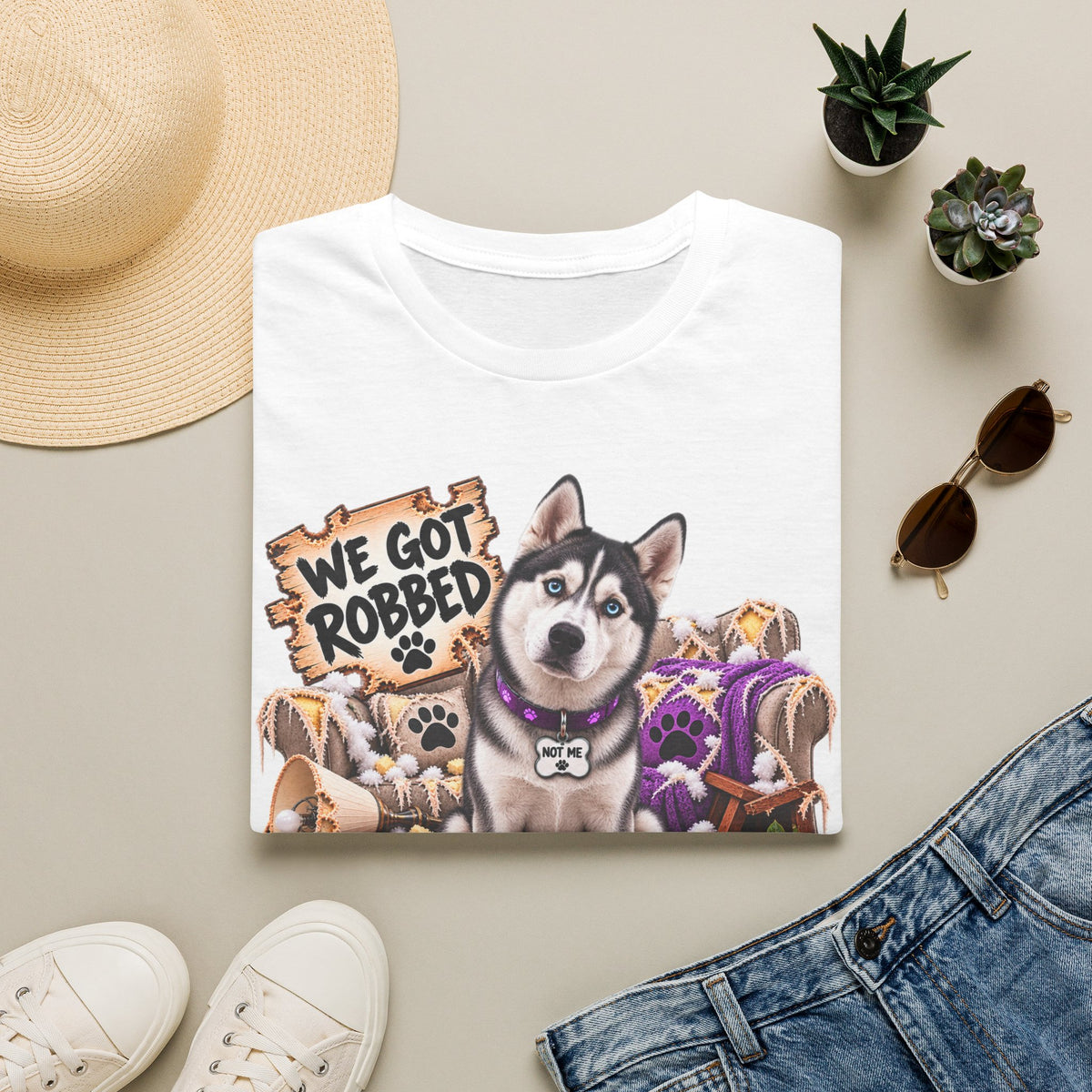 Husky Rescue Tee — “We Got Robbed” Canine Chaos Co. Graphic T-Shirt