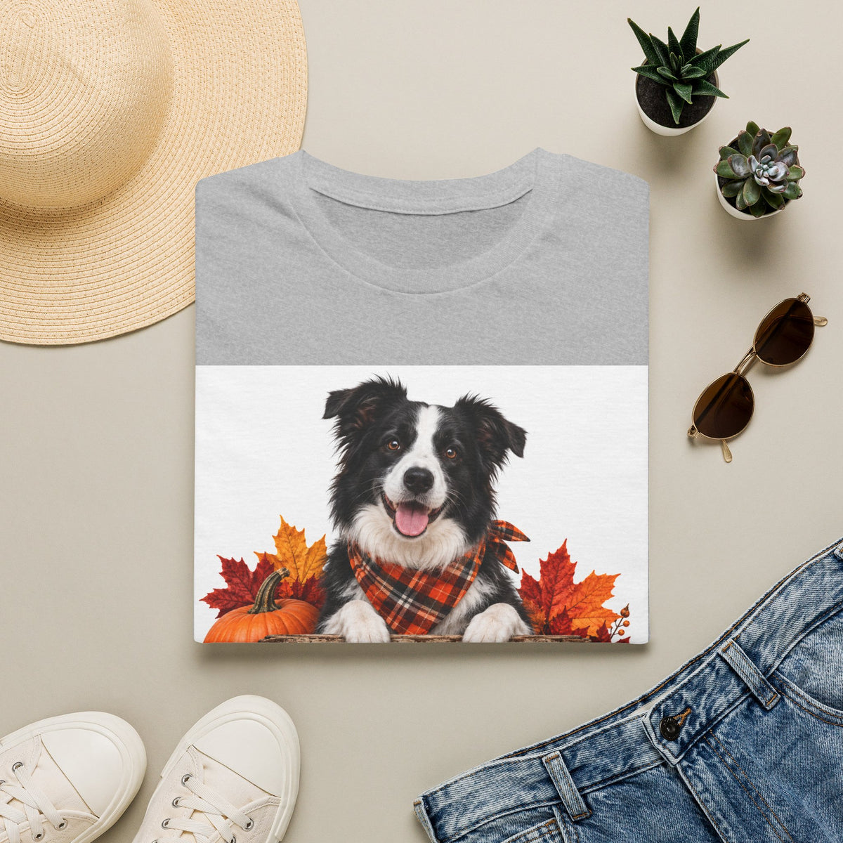 Border Collie Fall T-Shirt — "Canine Cheer Co." Plaid Autumn Dog Tee