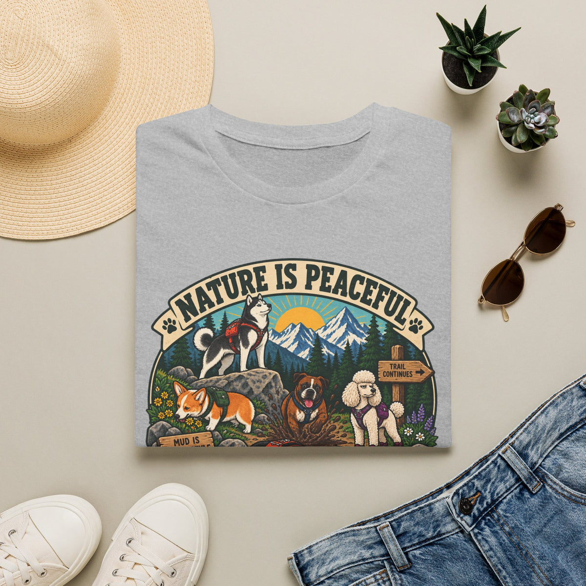 Nature Is Peaceful T-Shirt — Dog Lovers Hiking Graphic Tee