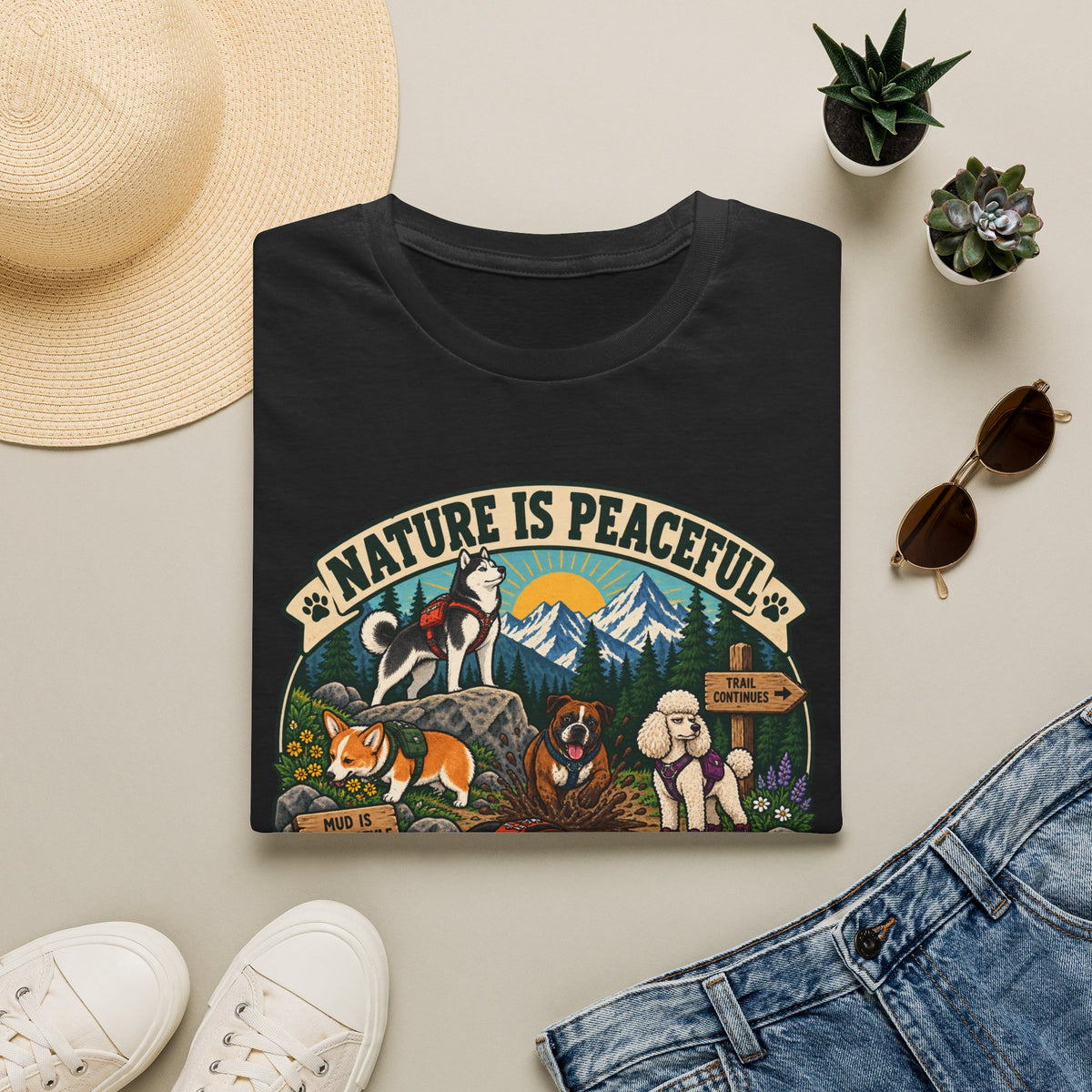 Nature Is Peaceful T-Shirt — Dog Lovers Hiking Graphic Tee