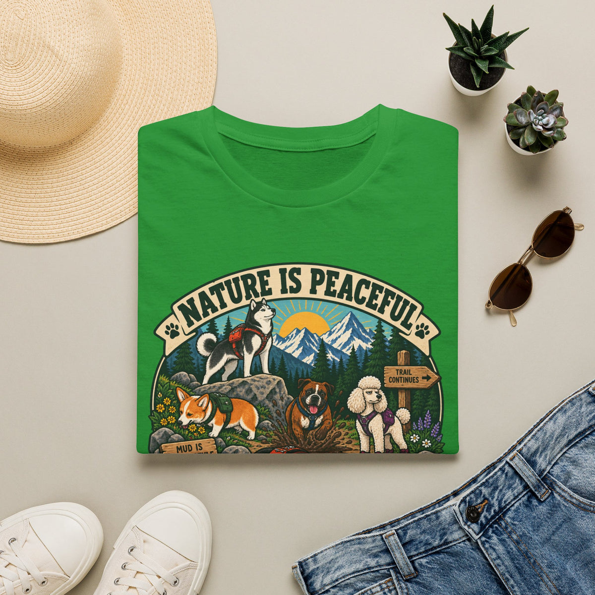 Nature Is Peaceful T-Shirt — Dog Lovers Hiking Graphic Tee