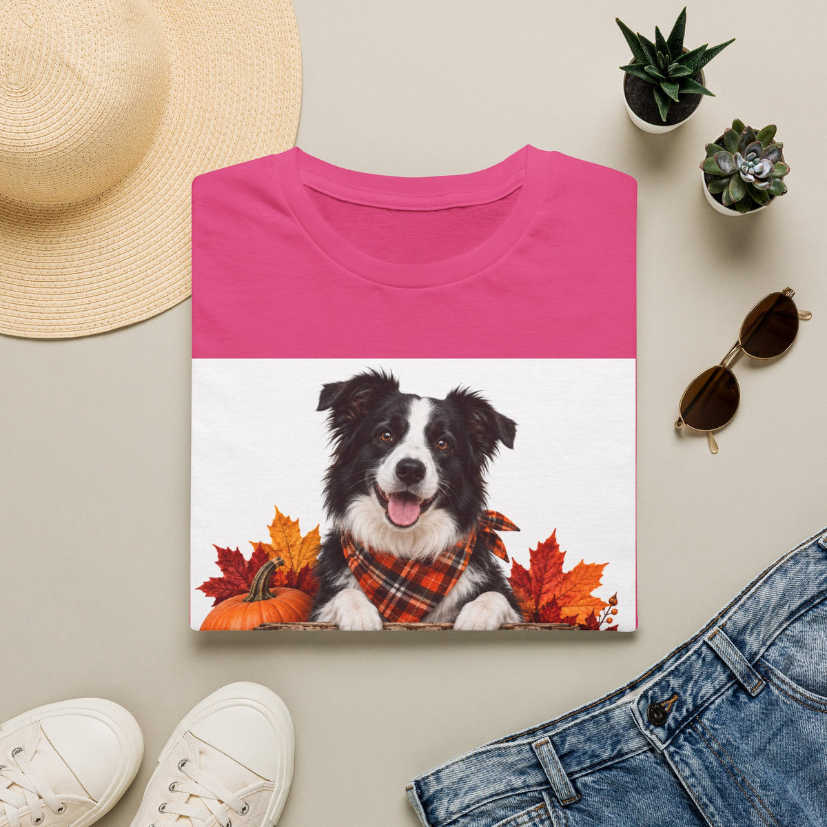 Border Collie Fall T-Shirt — "Canine Cheer Co." Plaid Autumn Dog Tee
