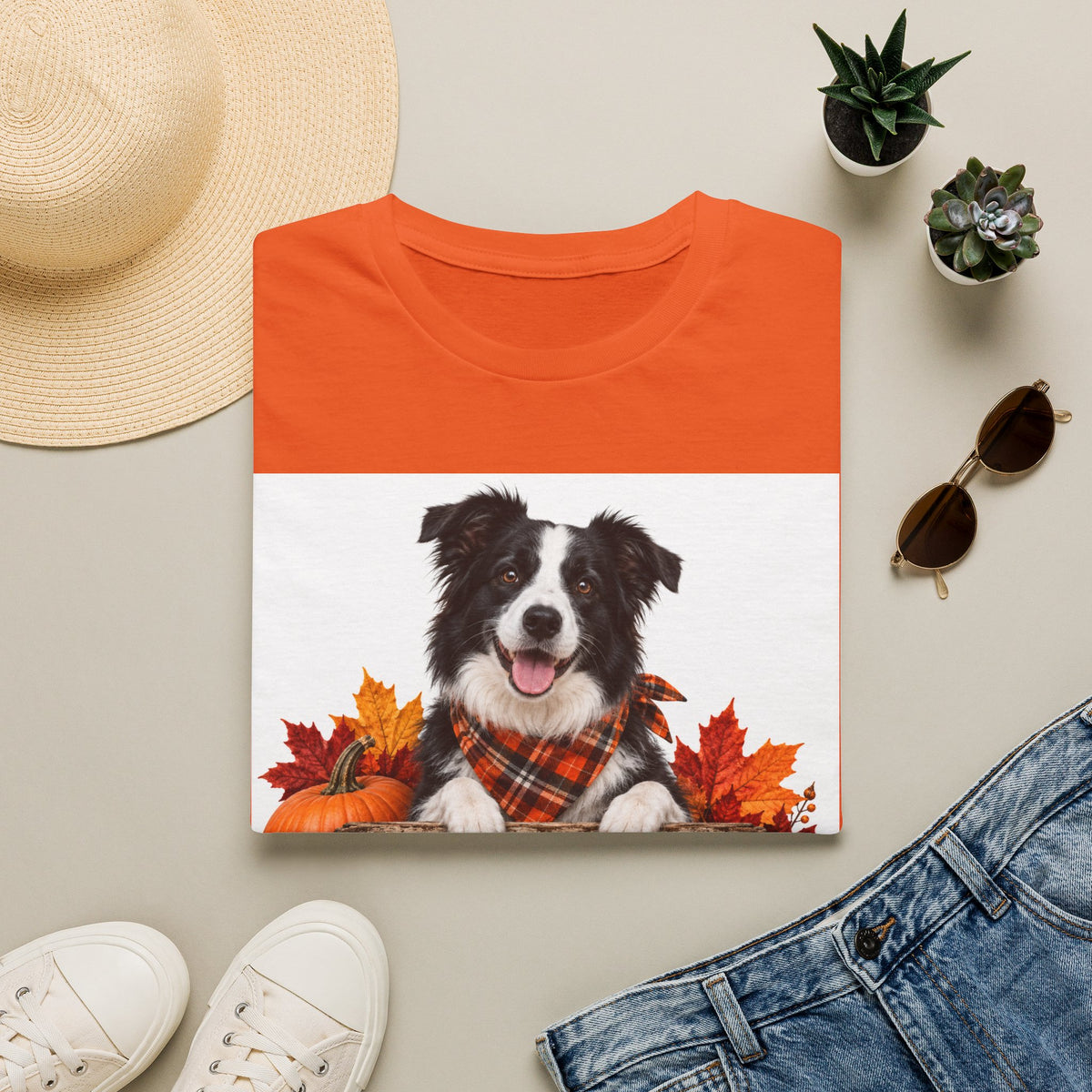 Border Collie Fall T-Shirt — "Canine Cheer Co." Plaid Autumn Dog Tee