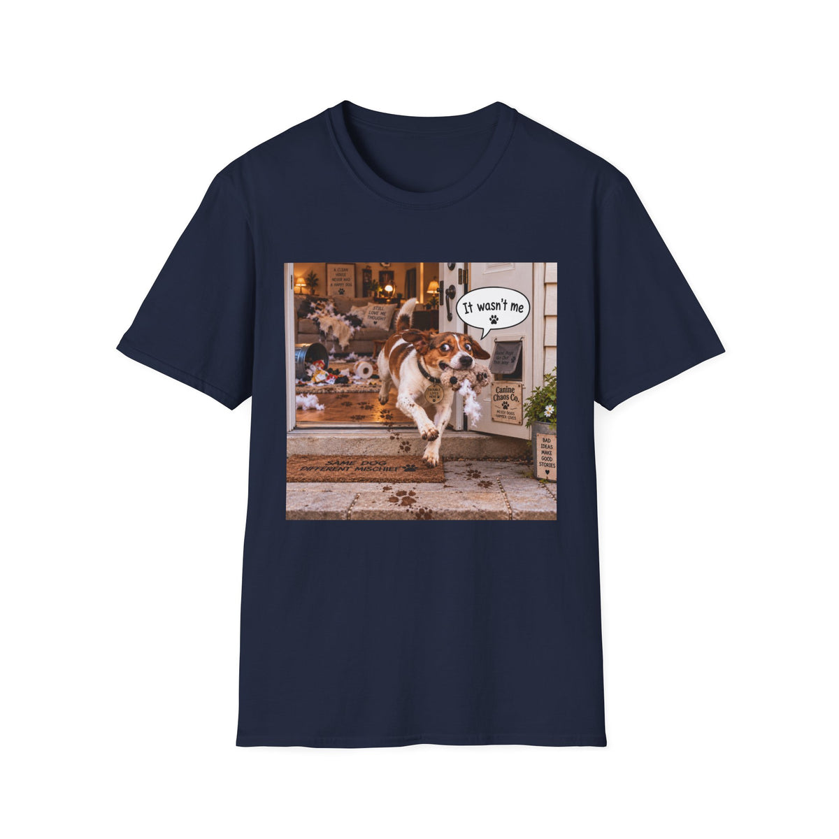 Funny Dog T-Shirt – 'It Wasn't Me' Running Pup Graphic Tee