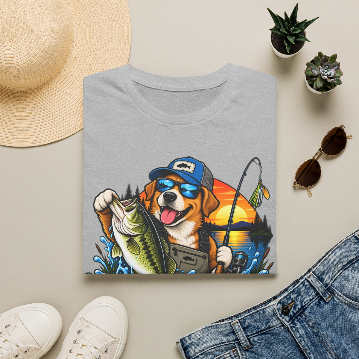 Fishing Dog T-Shirt — 'Reel Chaos' Bass Fishing Graphic Tee